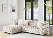 Syxtyx (Beige) Beige velvet upholstery elegant button-tufted sectional sofa