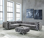 Dark gray velvet upholstery classic button tufting sectional sofa