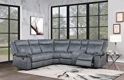 Dollum (Gray) 2-tone gray velvet sectional recliner sofa with usb and ac power ports