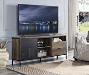 Nantan II Rustic oak & black finish metal frame rectangular TV stand