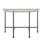Tempered glass table top & sandy gray finish legs sofa table main photo
