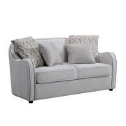 Beige linen upholstery contemporary look with the gently curved loveseat