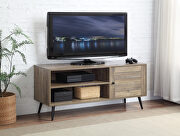 Rustic oak & black finish metal frame industrial style TV stand main photo