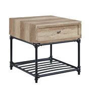 Oak finish top & sandy black finish base water pipe style end table