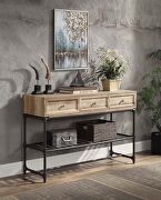 Oak finish top & sandy black finish base water pipe style console table