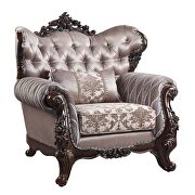Fabric upholstery button tufted & antique oak finish base chair