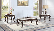 Marble top & antique oak finish scrolled ornamental details coffee table main photo