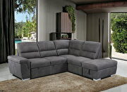 Acoose (Gray) Gray fabric upholstery sleeper sectional sofa w/ pull-out bed