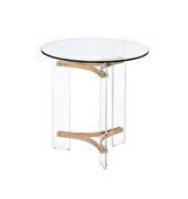 Tempered glass top and gold finish base round end table