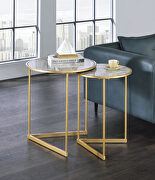 Marble grain top and gold finish round nesting table set main photo