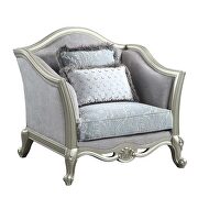 Light gray linen upholstery & champagne finish base chair main photo