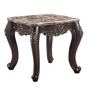 Marble top & cherry finish base golden trim accent end table