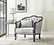 Gray linen & dark brown finish vintage french design chair