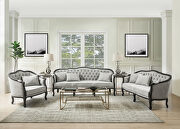 Gray linen & dark brown finish vintage french design sofa