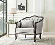 Samael II Gray linen & dark brown finish button tufted back cushion chair