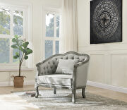 Samael Gray linen & gray oak finish button tufted back cushion chair
