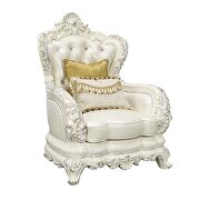 White pu & antique white finish traditional camel back design chair