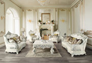 White pu & antique white finish traditional camel back design sofa main photo
