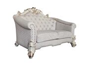 Two tone ivory fabric & antique pearl finish crystal like button tufting loveseat