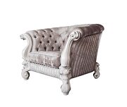 Ivory fabric & bone white finish crescent-high shelter backrest chair