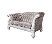 Versailles L Ivory fabric & bone white finish crescent-high shelter backrest loveseat