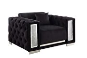 Black velvet upholstery button tufted and mirrored trim accent chair main photo