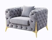 Gray velvet upholstery button-tufted chesterfield design chair