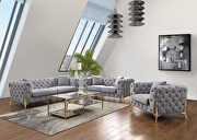 Gray velvet upholstery button-tufted chesterfield design sofa