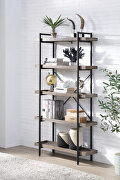 Zakwani II Gray oak & black finish crossbar back and wooden shelves five-tier bookshelf
