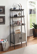 Gray oak & black finish rectangular leaning-ladder bookshelf main photo