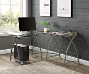 Dazenus X (Silver) Tempered glass rectangular top & silver finish base corner computer desk