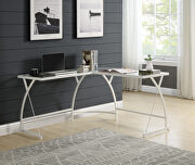 Janison (White) Clear glass top & white finish metal base corner computer desk