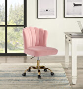 Rose quartz velvet upholstery & gold finish base office chair main photo