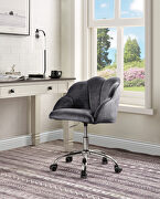 Dark gray velvet upholstery & chrome finish base barrel office chair main photo