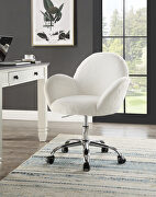 White lapin upholstery & chrome finish base barrel office chair main photo