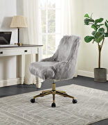 Gray faux fur padded seat & back & gold finish base office chair main photo