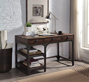 Gorden II Espresso oak finish & antique black metal base writing desk