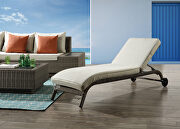 Salena V Beige fabric & gray finish wicker frame patio lounge chair