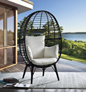 Light gray fabric cushions and black finish wicker & metal frame patio chair main photo