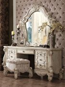 Bone white vanity desk, stool and mirror main photo