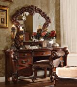 Cherry finish vanity desk, stool and mirror