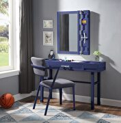 Blue finish vanity desk, chair and mirror main photo
