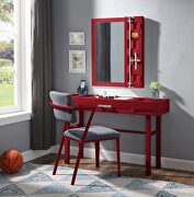 Red finish vanity desk, chair and mirror main photo