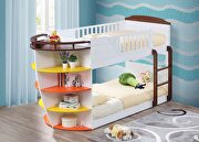 Neptune White & chocolate twin/twin bunk bed w/storage shelves