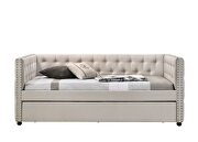 Romona (Beige) F Beige fabric button tufted and nailhead trim accent full daybed