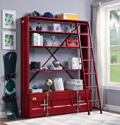 Red finish bookshelf & ladder main photo