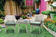 Green fabric & beige wicker 3pc patio bistro set main photo