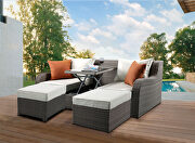 Salena III Beige fabric & gray wicker patio sectional & 2 ottomans