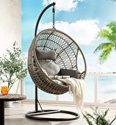 Gray fabric & brown rope patio swing chair & stand main photo