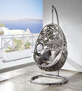 Light gray fabric & wicker open weave design patio swing chair main photo